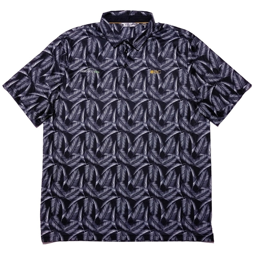 BLACK CLOVER Polo Shirt Puerto Rico Open‎ Golf Black Ferns Palms Floral XL